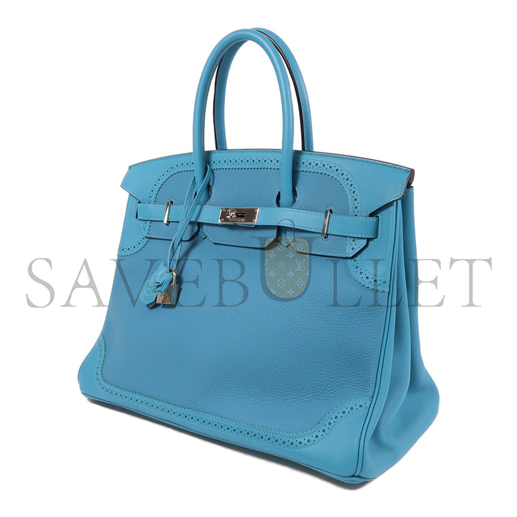 HERMÈS MASTER BIRKIN 35 SWIFT AND TOGO LACE SERIES DENIM BLUE SILVER BUCKLE H082650CK05 (35*28*18cm)